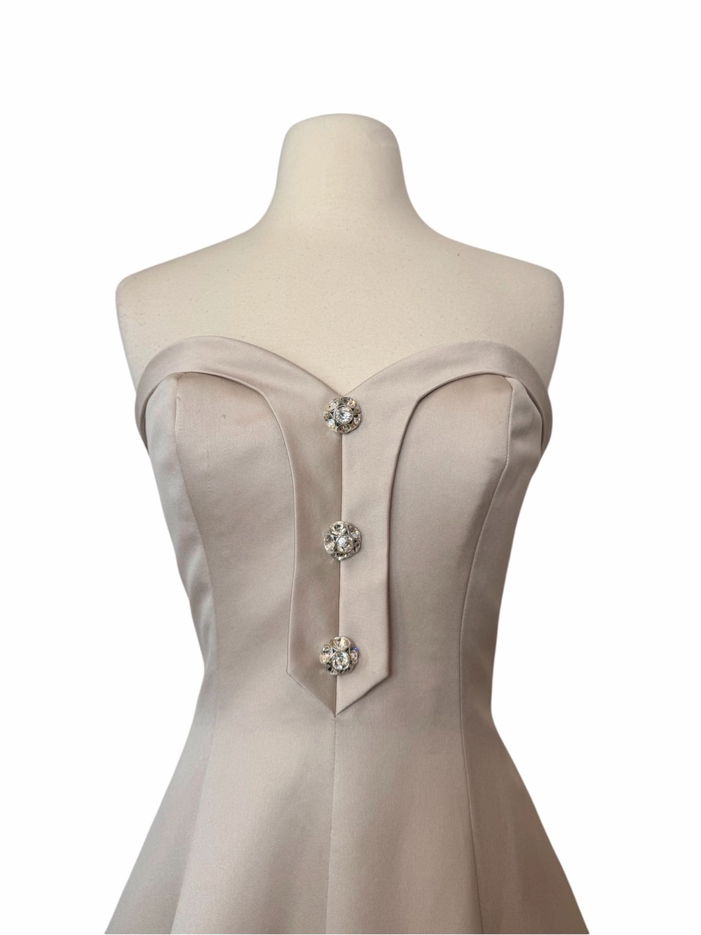 VICTOR COSTA STRAPLESS VINTAGE CHAMPAGNE CRYSAL DRESS. - Picture 4 of 9